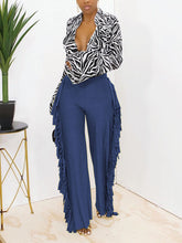 Pantalones largos de pierna ancha con borlas lisas y cintura elástica